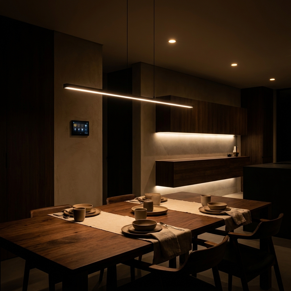 Сценарий освещения столовой зоны с диммированием